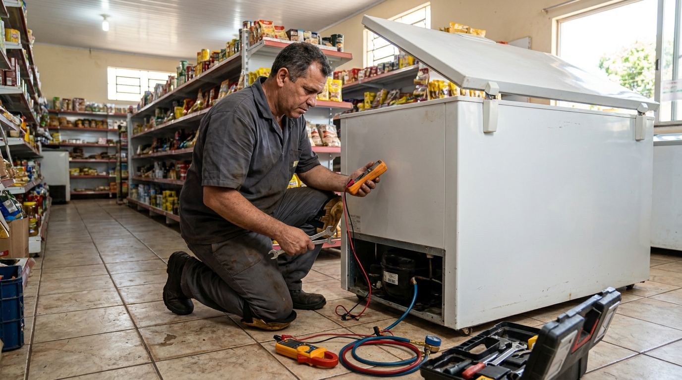 Troca de termostato de freezer em atendimento em Salvador‑BA